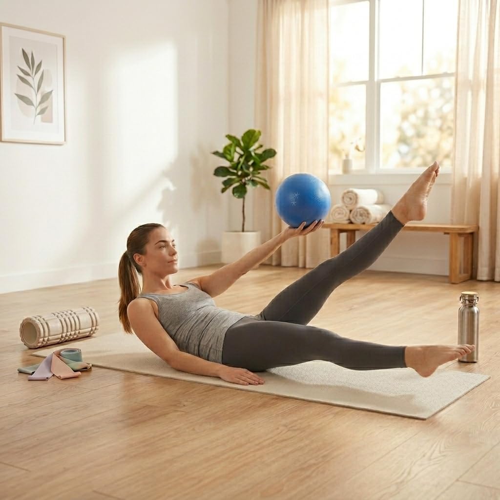 Mini Pilates Ball 9 Inch with Pump – Exercise Ball for Barre, Yoga, Core Strength & Balance – Anti-Burst, Lightweight Home Workout Ball