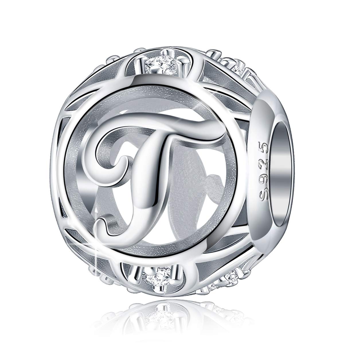 FOREVER QUEEN Letter Initial A-Z Alphabet Charm Dangle for Bracelet Necklace - 925 Sterling Silver CZ Beads Personalized Gift Jewelry