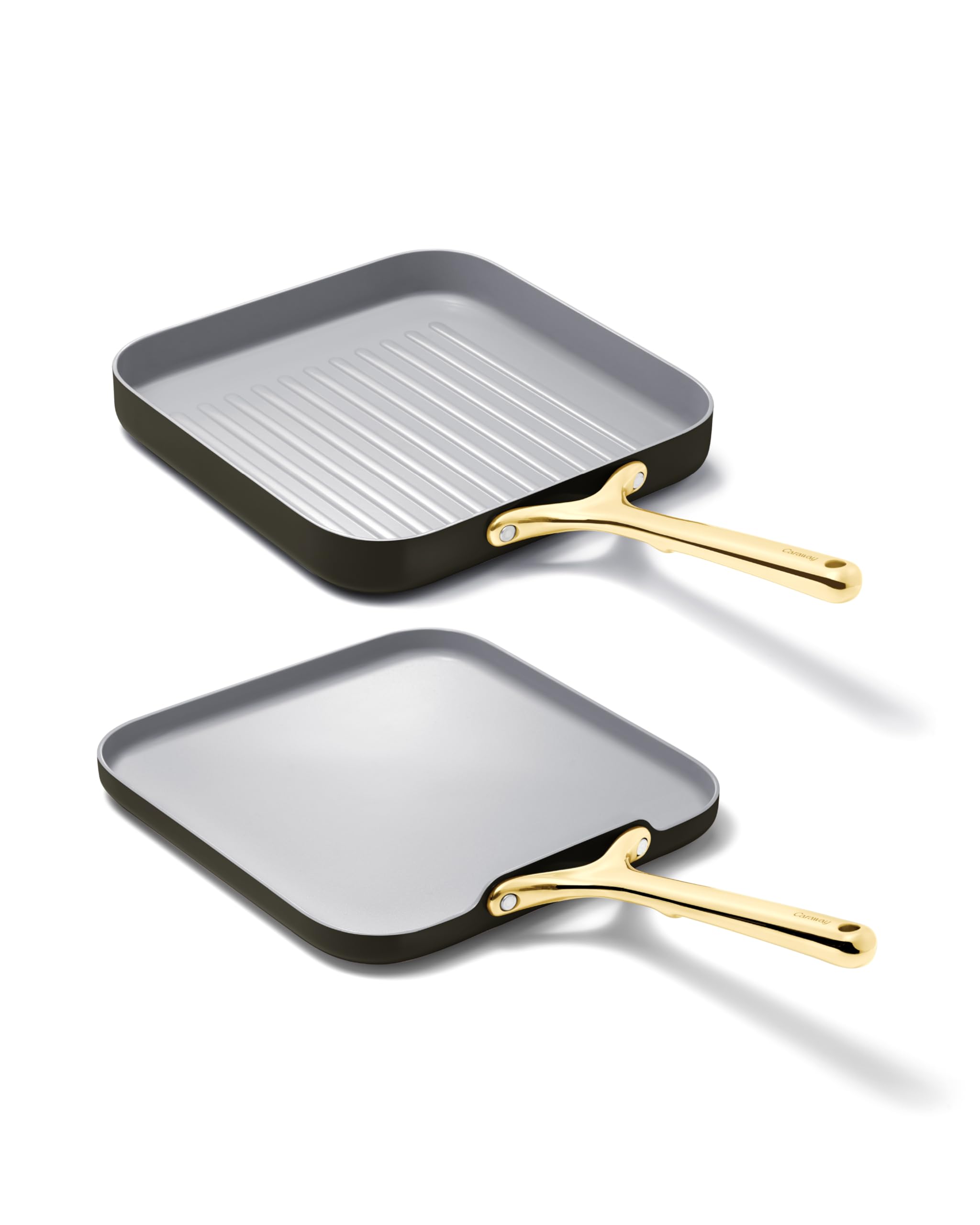 Caraway Griddle Pan & Grill Pan Duo - Non-Stick Ceramic Coated - Non Toxic, PTFE & PFOA Free - Oven Safe & Compatible with All Stovetops – Black