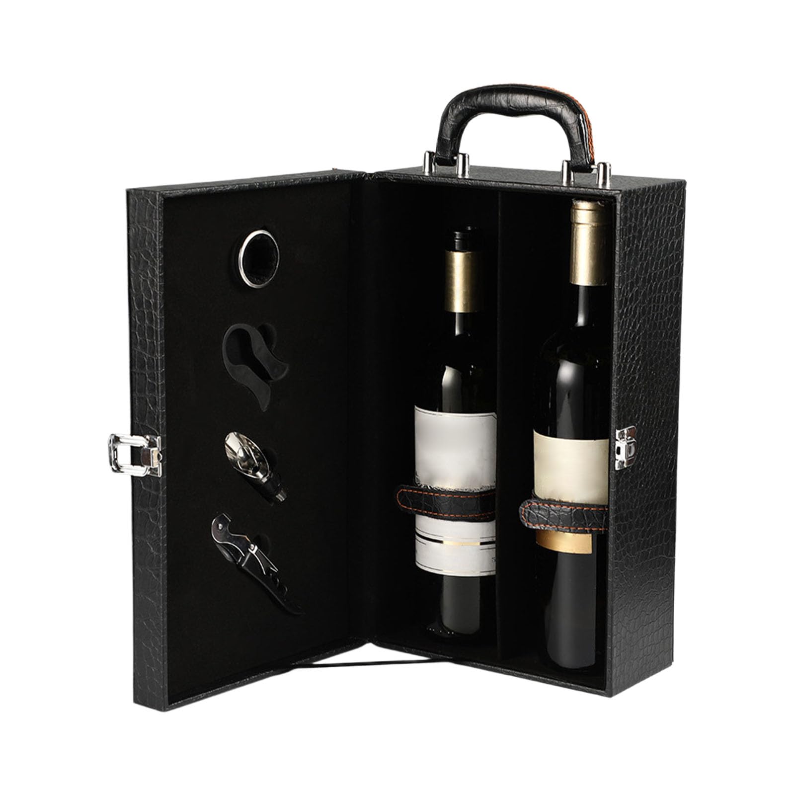 Buxuaaaa Lavishness PU Leather Wine Cart with Cushioned Compartment Safely Holds 2 Bottles Exemplary for Gifting Entertaining Protective Wine Packaging