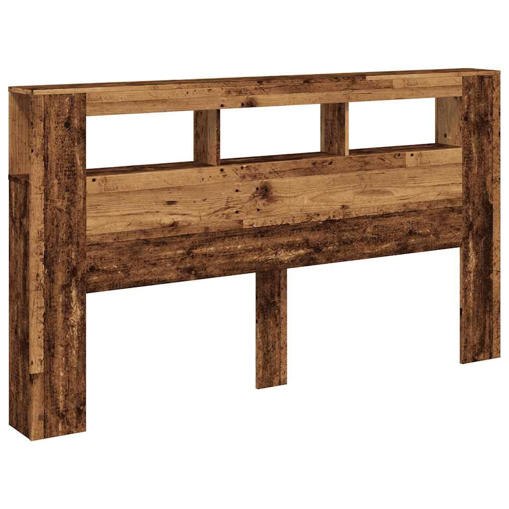 vidaXL LED Headboard, Bed Header for Bedroom, Bed Headboard for Bed, Headboard with Storage, Old Wood 180x18.5x103.5 cm Engineered Wood
