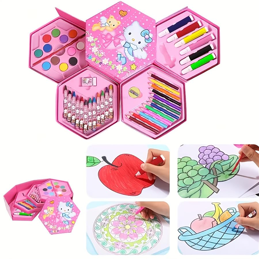 Radhav Mart 46-Piece Art Set, Art Kit, Kids Painting Box with Color Pencils, Crayons, Watercolors & Sketch Pens (Print May Vary), Multicolor Ink 2