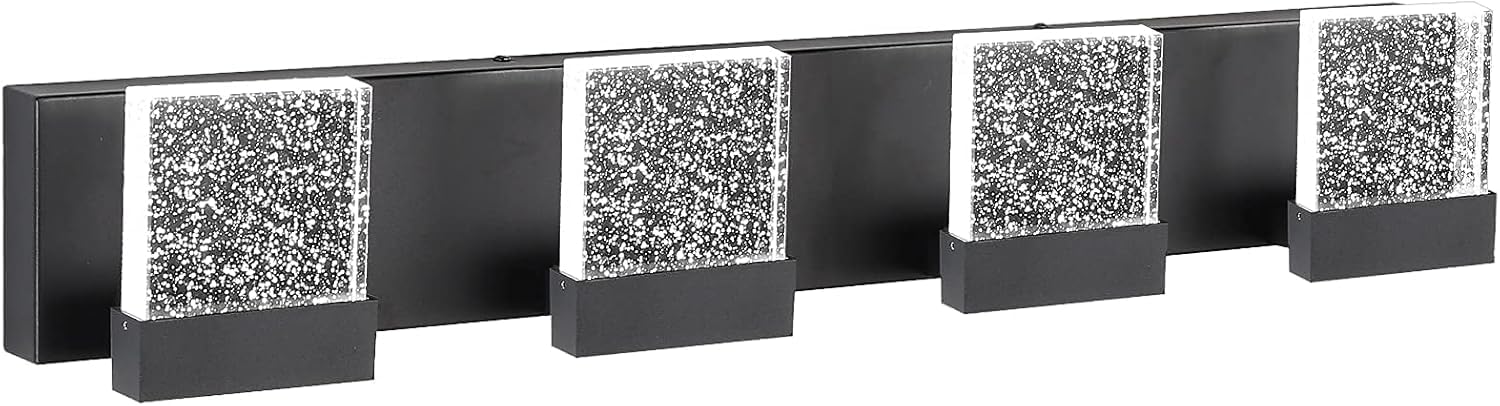 LYTIO LED Light Bar for Bathroom Vanity 24 Inches,4 LED Lights,Matte Black Color Seeded Acrylic Screen Minimalist Design 3000K (Warm White), Dimmable 40W