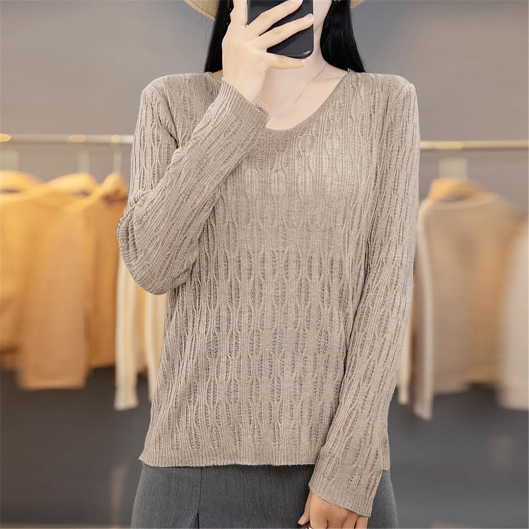 Vogrtcc Maglione da donna in cashmere a maniche lunghe con scollo a V