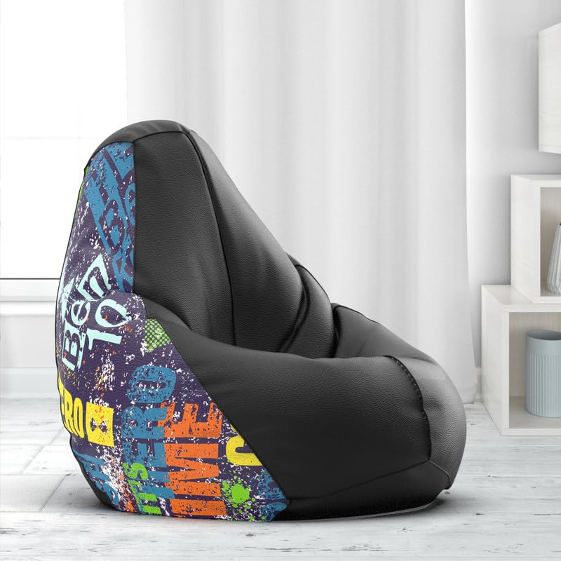 Biggie Bean Bag 4XL Bean Bag Chair with Beans Filled-Perfect for Living Room,Bedroom,Study-Sale Design(Printed - Ban 10-Ban 10Btn-11-Blk)-Faux Leather-image-44