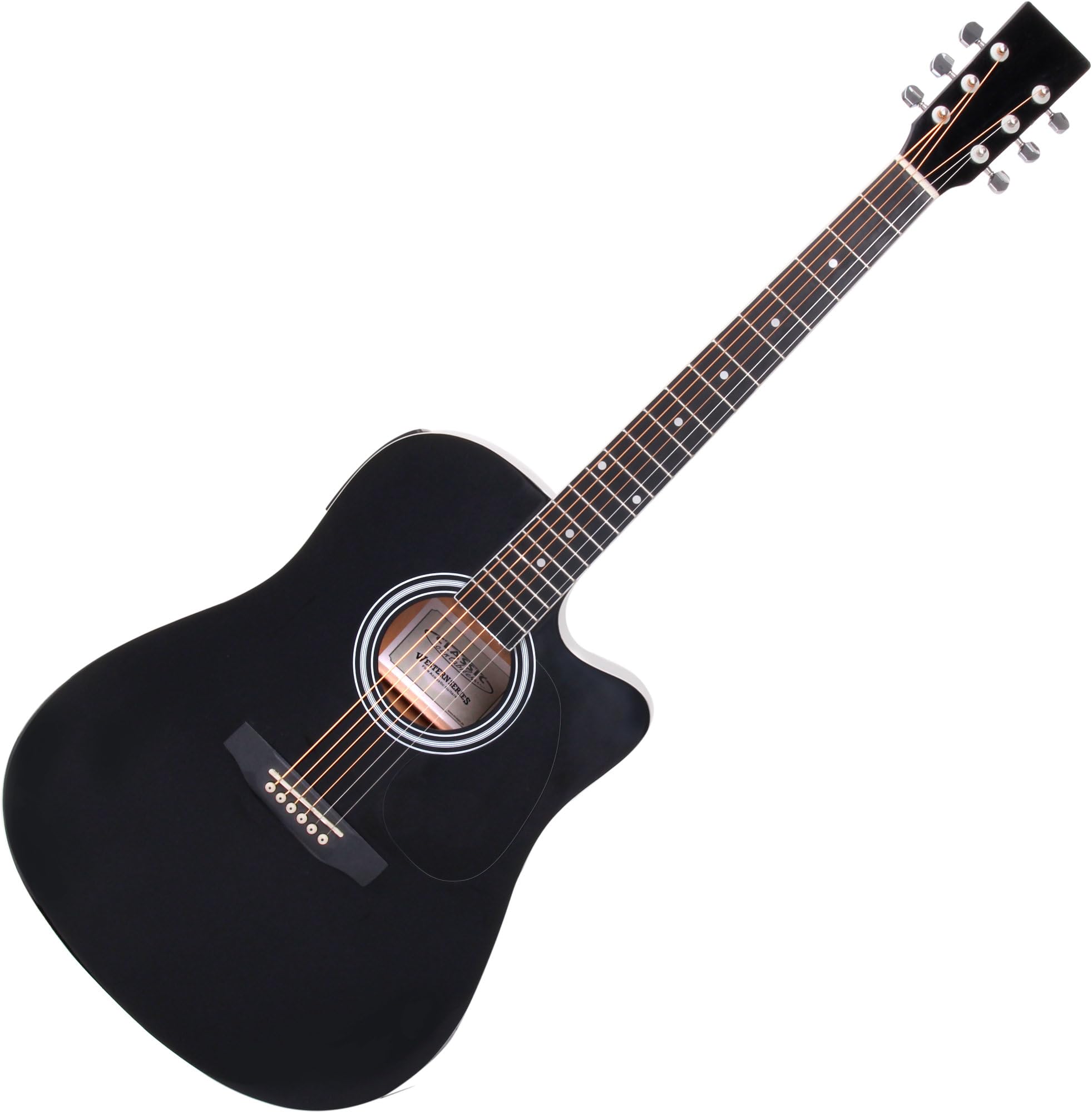 Classic Cantabile WS-10BK-CE Guitare Western avec micro (Acoustique et amplifiée, Dreadnought, Cutaway, EQ 3 bandes + Presence, Accordeur avec écran LCD, XLR et jack) noir brillant