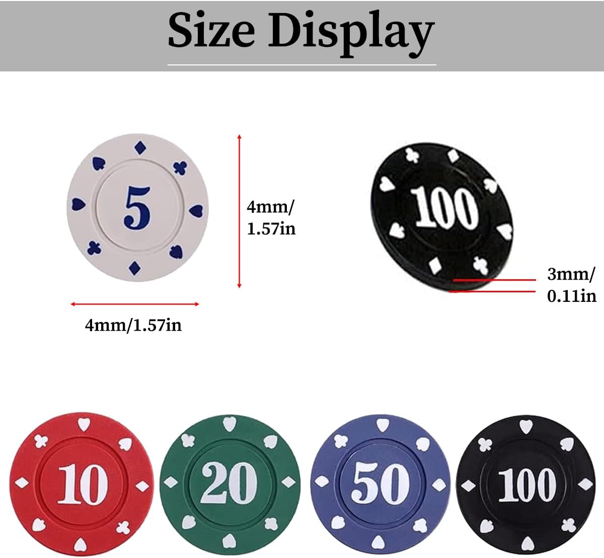 Poker Chip Set, 100pcs Plastic Poker Chips with Denominations image 3