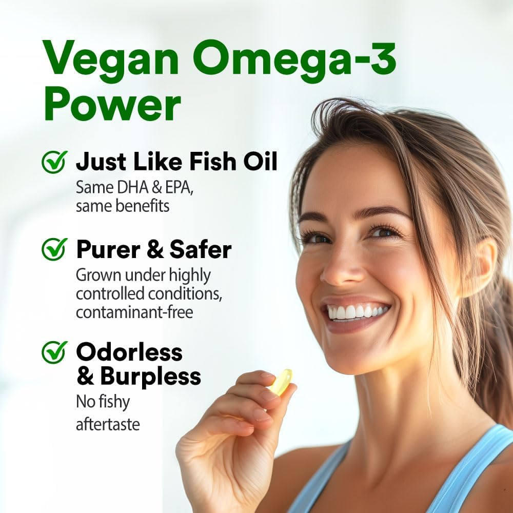 LABO Nutrition Vegan Omega 3 Algae Oil - Plant Based Fish Oil Alternative 750mg Omega-3 500mg DHA & 200mg EPA - Non-GMO & IAOS Certified - Heart, Brain, Eye, Immune, Joint Support 120 Softgels