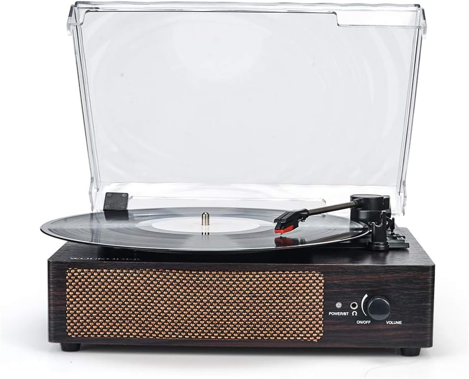 Record Player Portable Wireless LP Belt-Drive 3-Speed Turntable with Built in Stereo Speakers, Vintage Style Vinyl Record Player (Vintage Style-Brown)