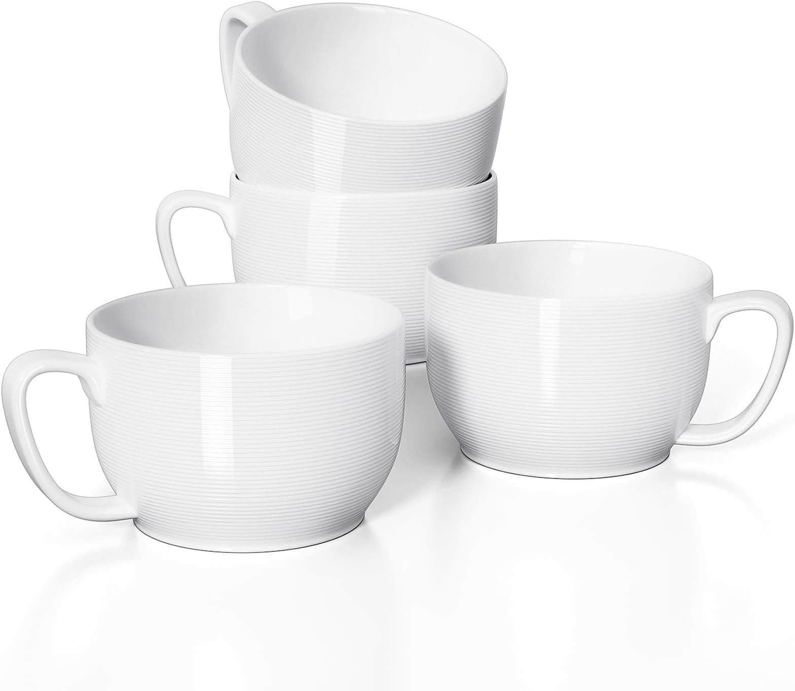 Teocera Soup Mugs with Handles, White Coffee Mugs Set of 4
