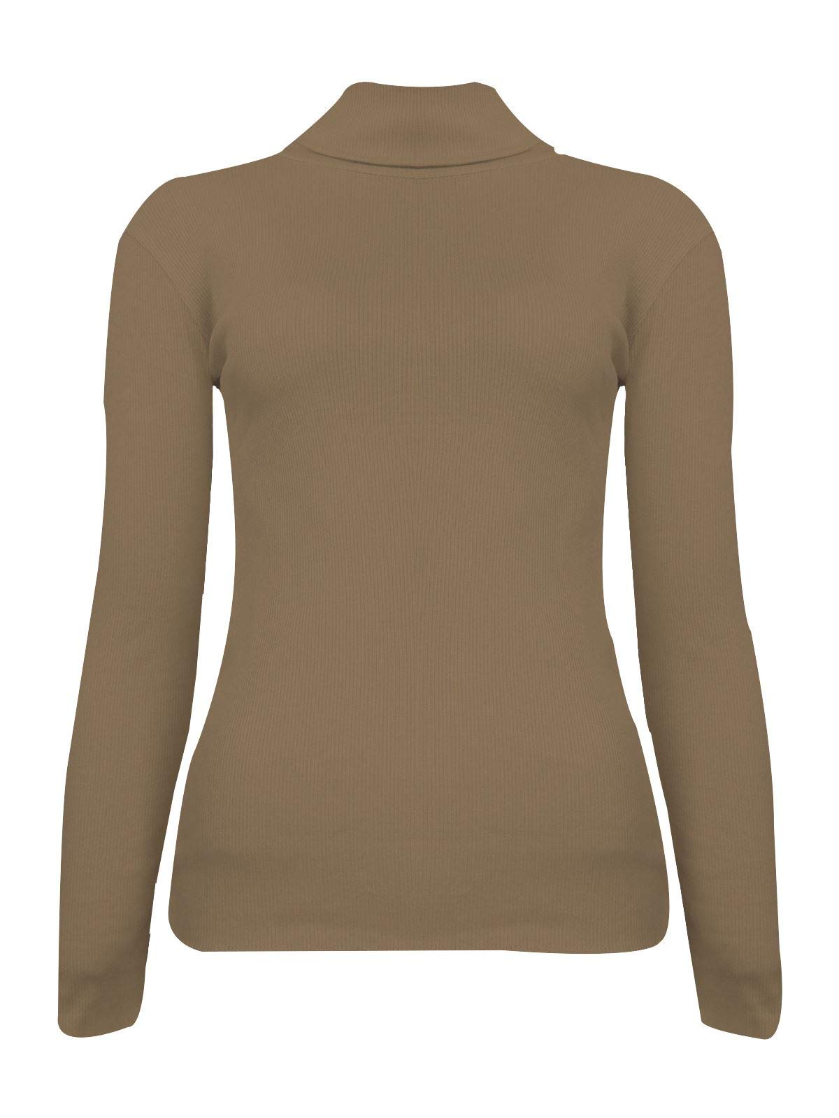 FASHION FAIRIES Ladies Polo Turtle Neck Ribbed Jumper Long Sleeve High Polo Neck Top Womens Winter Warm Sweater Formal Casual Wear Rib Knit Top (Mocha UK 12-14)