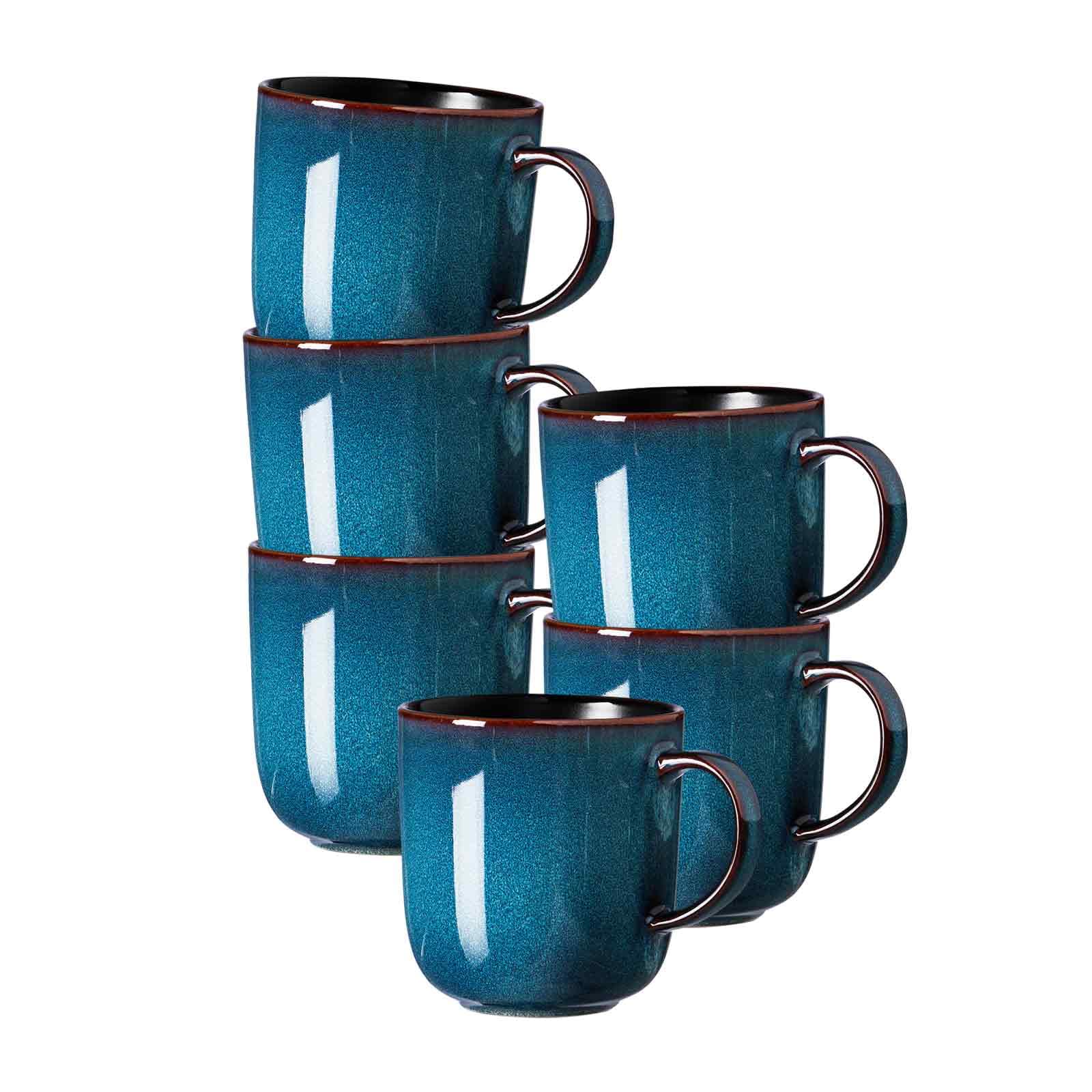 Ritzenhoff & Breker Bali Kaffeebecher 6er Set, 400 ml, Runde Henkelbecher mit Farbverläufen, Skandinavisches Design mit Reaktivglasur, Steinzeug, Blau