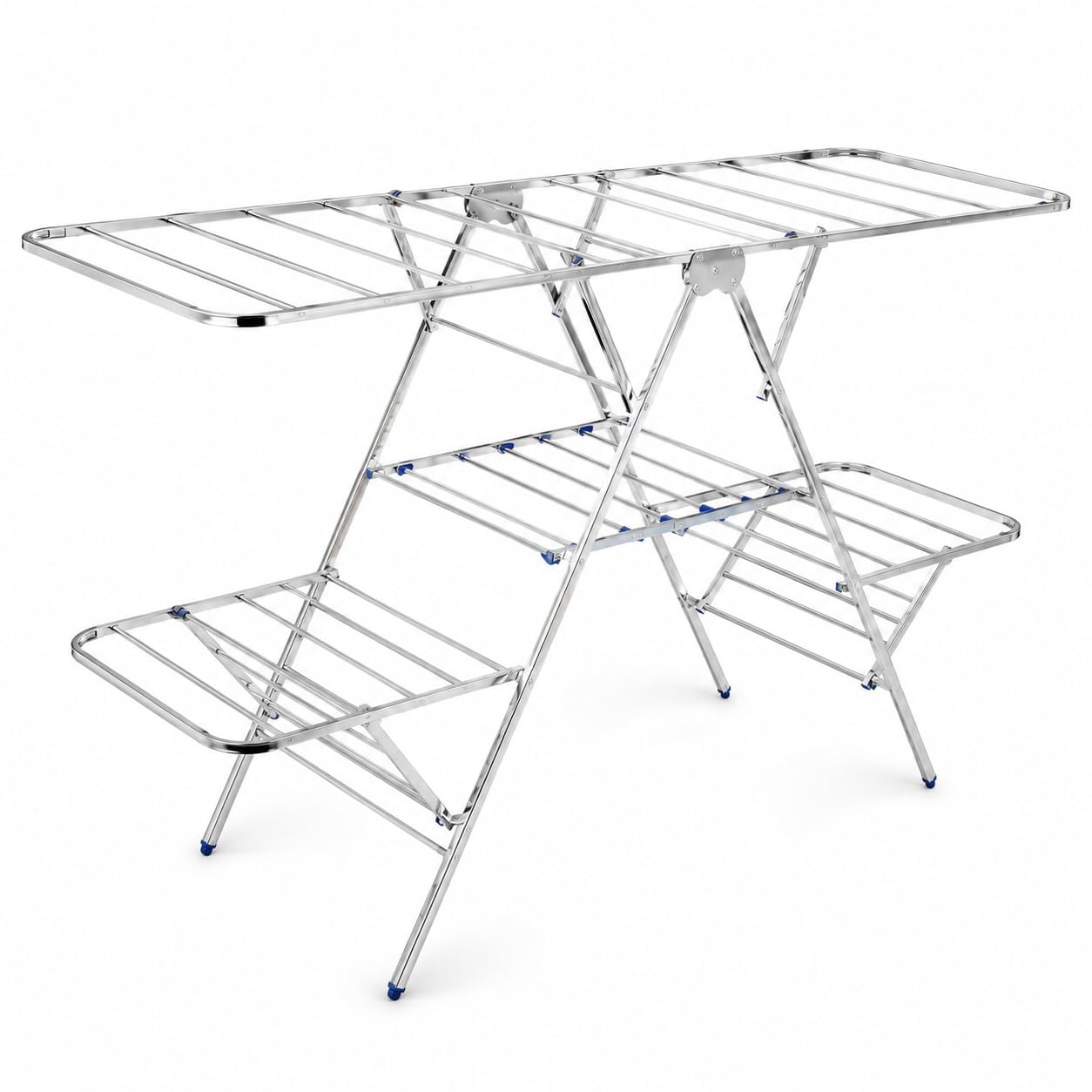 KITCHIVO™ Premium Clothes Stand for Drying with Wheels | Portable | 3 Layer Rack for Balcony | Foldable Wings | Anti Rust Steel Metal (Zig-ZEG)-image-16