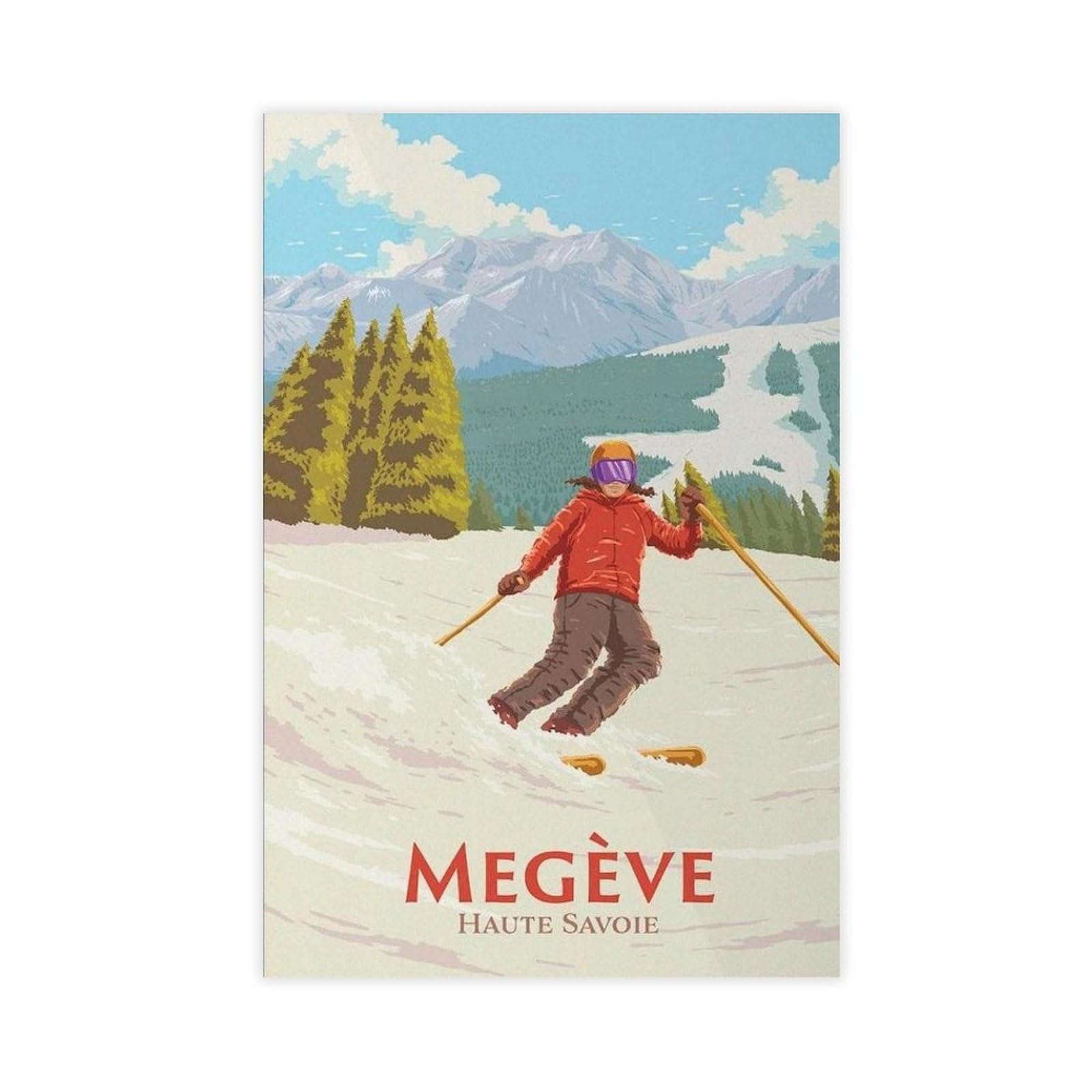 QGVBGF Megève Ski Resort Poster Canvas Poster Wall Art Decor Print Picture Paintings for Living Room Bedroom Decoration 08x12inch(20x30cm)