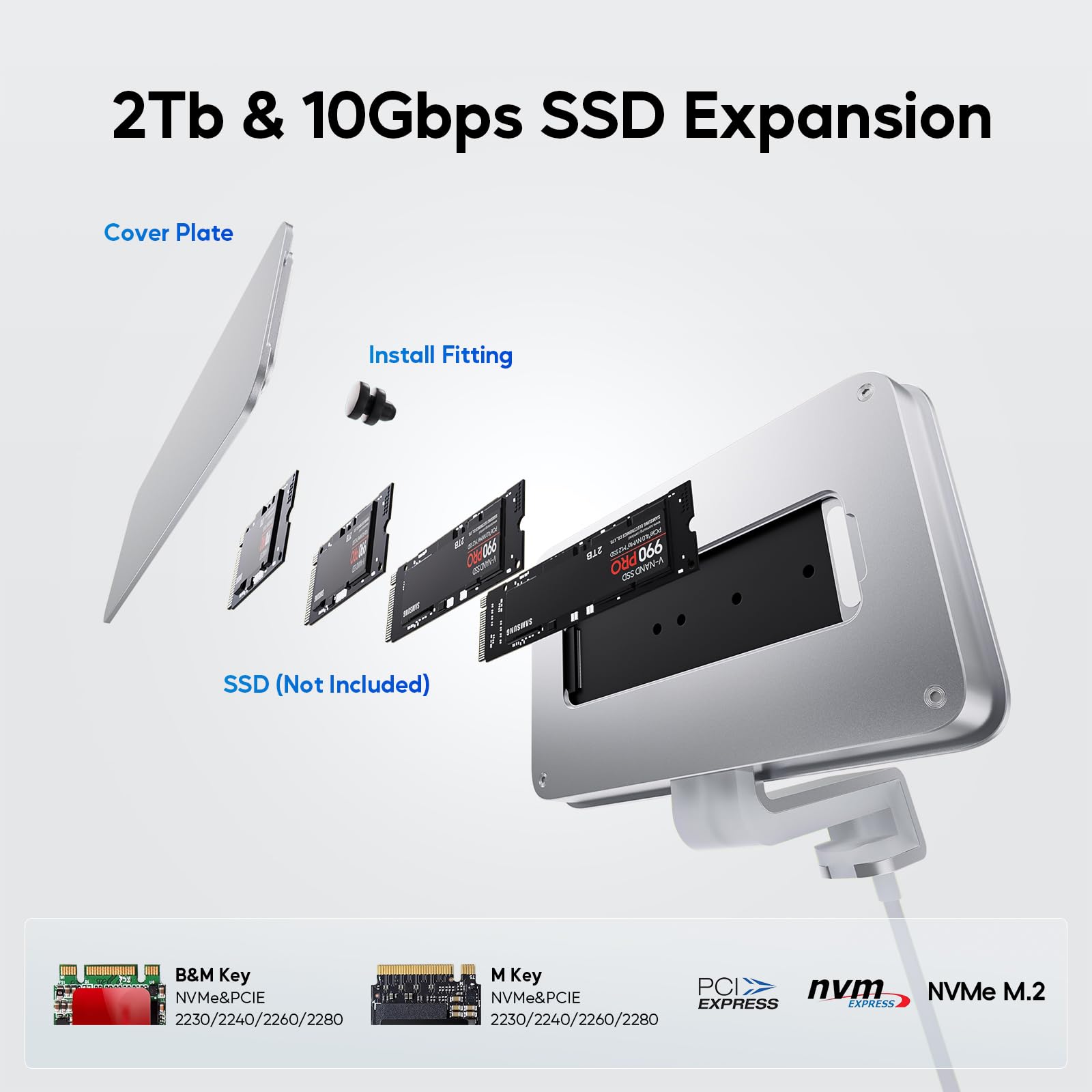 iMac Accessoires pour iMac 24" 2021/2023/2024, hub USB C pour iMac M1/M3/M4 & Studio Display 27", iMac USB HUB avec USB A/C 10 Gbit/s, SD/TF, boîtier SSD M.2 (SSD Non Inclus), Adaptateur iMac