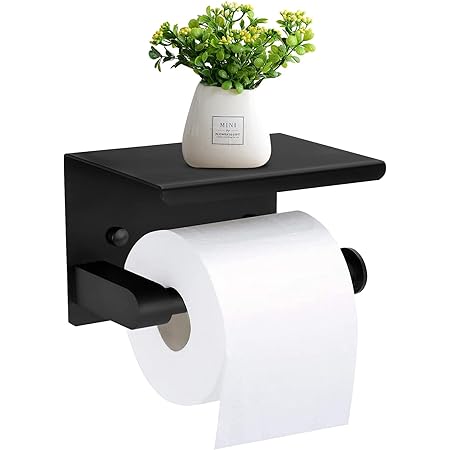 Toilettenpapierhalter Ohne Bohren - Mit Ablage Für Handy & Feuchttücher (Weiß)