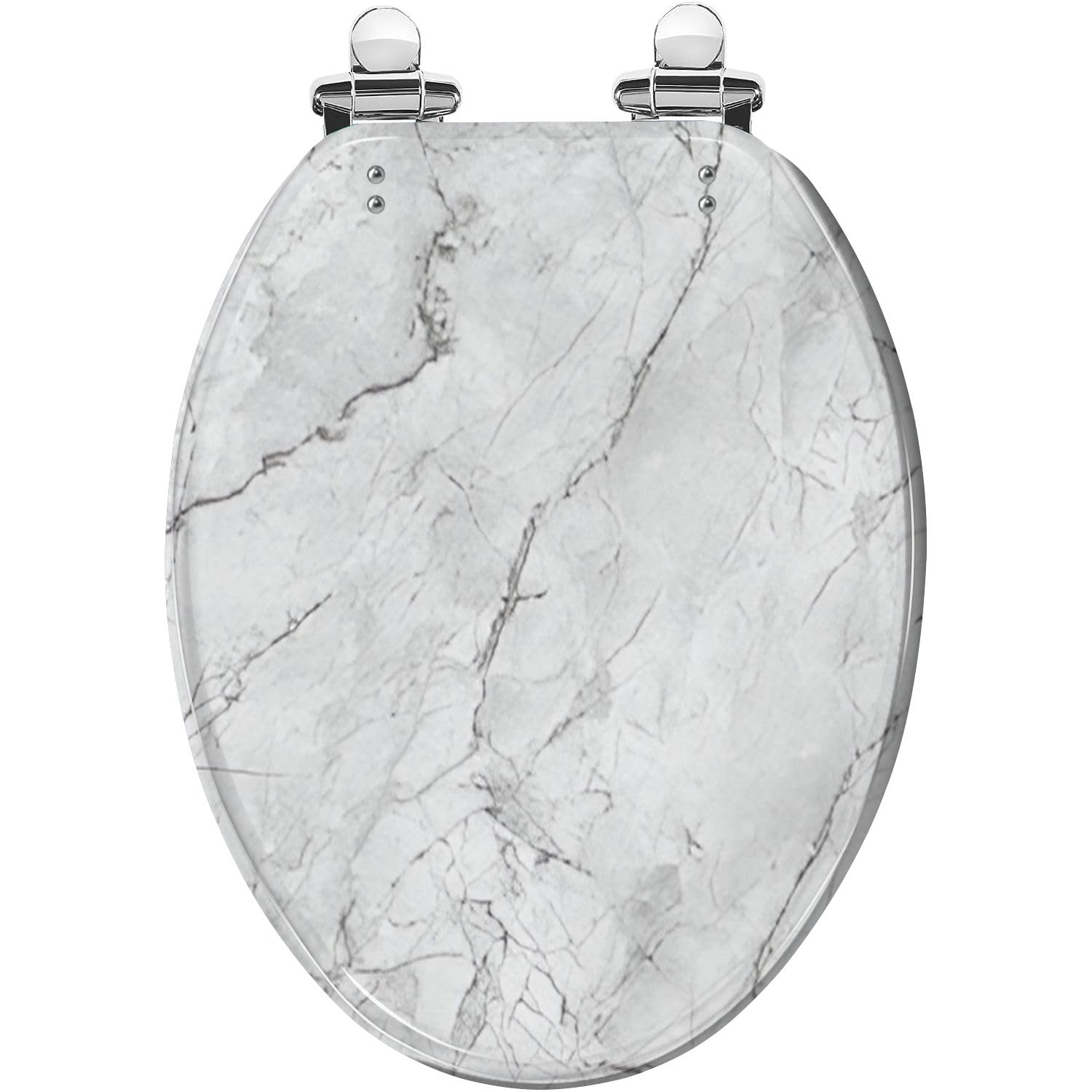 Elongated Marble Texture Toilet Seat Abstract White Silver Design Slow Close Quick-Release Hinges Easy Clean Install(Multi8)