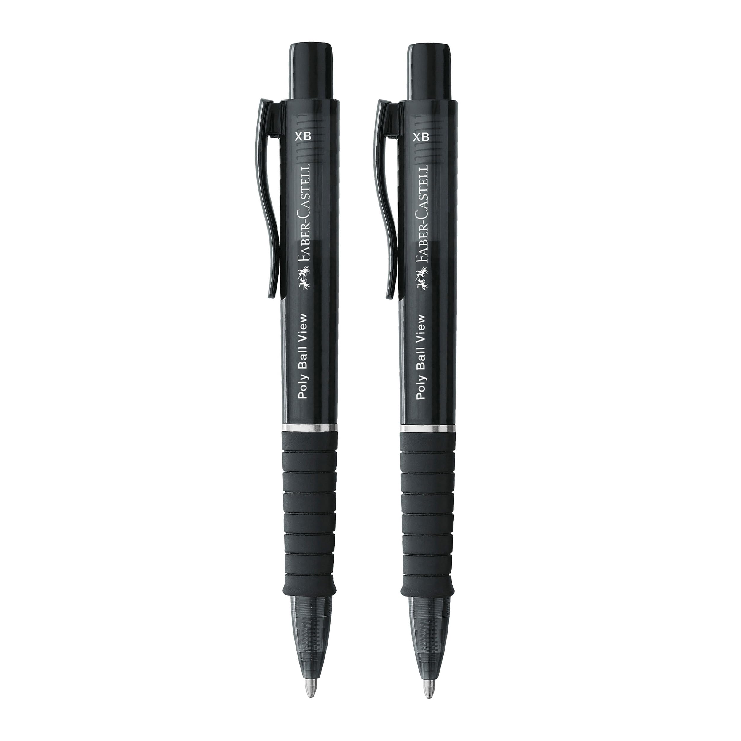 Faber-Castell Poly Ball View 205016 Ballpoint Pen Black Pack of 2 with Replaceable XB Refill, Indelible