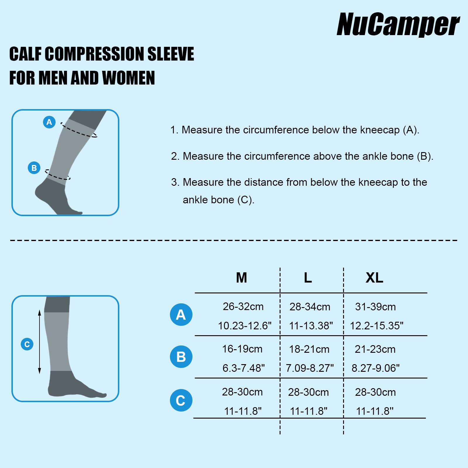 NuCamper Compresión para Pantorrillas Mujer Hombre 2 Pares, Pantorrilleras Compresion, Calcetines Compresión, Mangas para Deportes, Running, Ciclismo, Aliviar Varices, Espinilla Dolor, Calambres