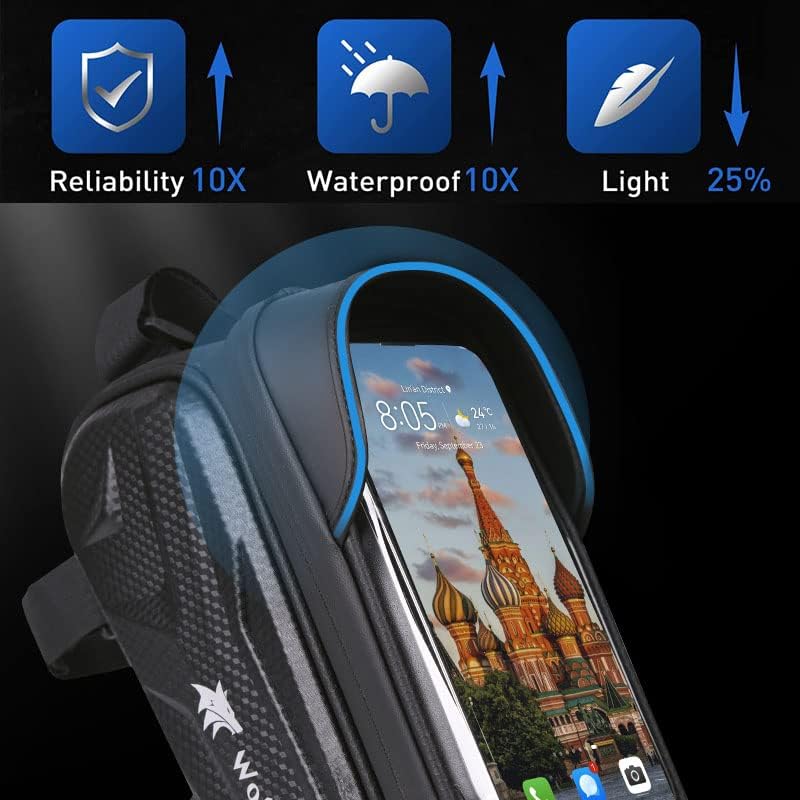 Bike Bag - Waterproof Bike Frame Bag with Sun-Visor Rain Cover, Bike Phone Holder with TPU Sensitive Touch Screen, Handlebar Bag Bicycle Accessories, Large Capacity Suitable Phone Under 7" - Image 5