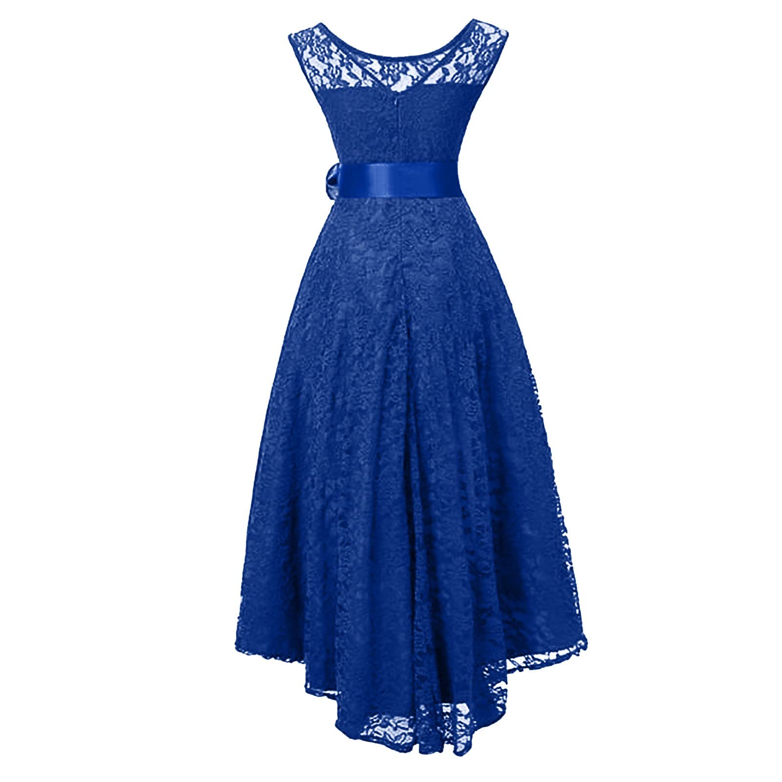 Damen Kleid Elegant Damen Spitzenkleid Schulterfrei Spitze Patchwork Asymmetrisches Rüschen Lang Kleider mit Gürtel Einfarbig Schwingen Cocktailkleid Abendkleider für Hochzeit Ballkleider