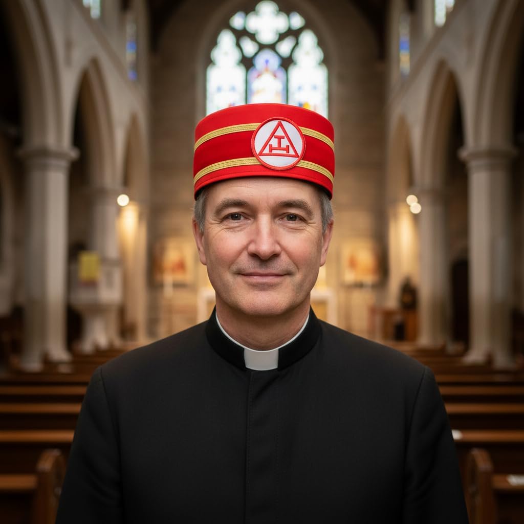 MASONS & REENACTMENT HUB Royal Arch Chapter Crown Cap - Red & White - Masonic Crown Cap Embroided Triple Tau Patch
