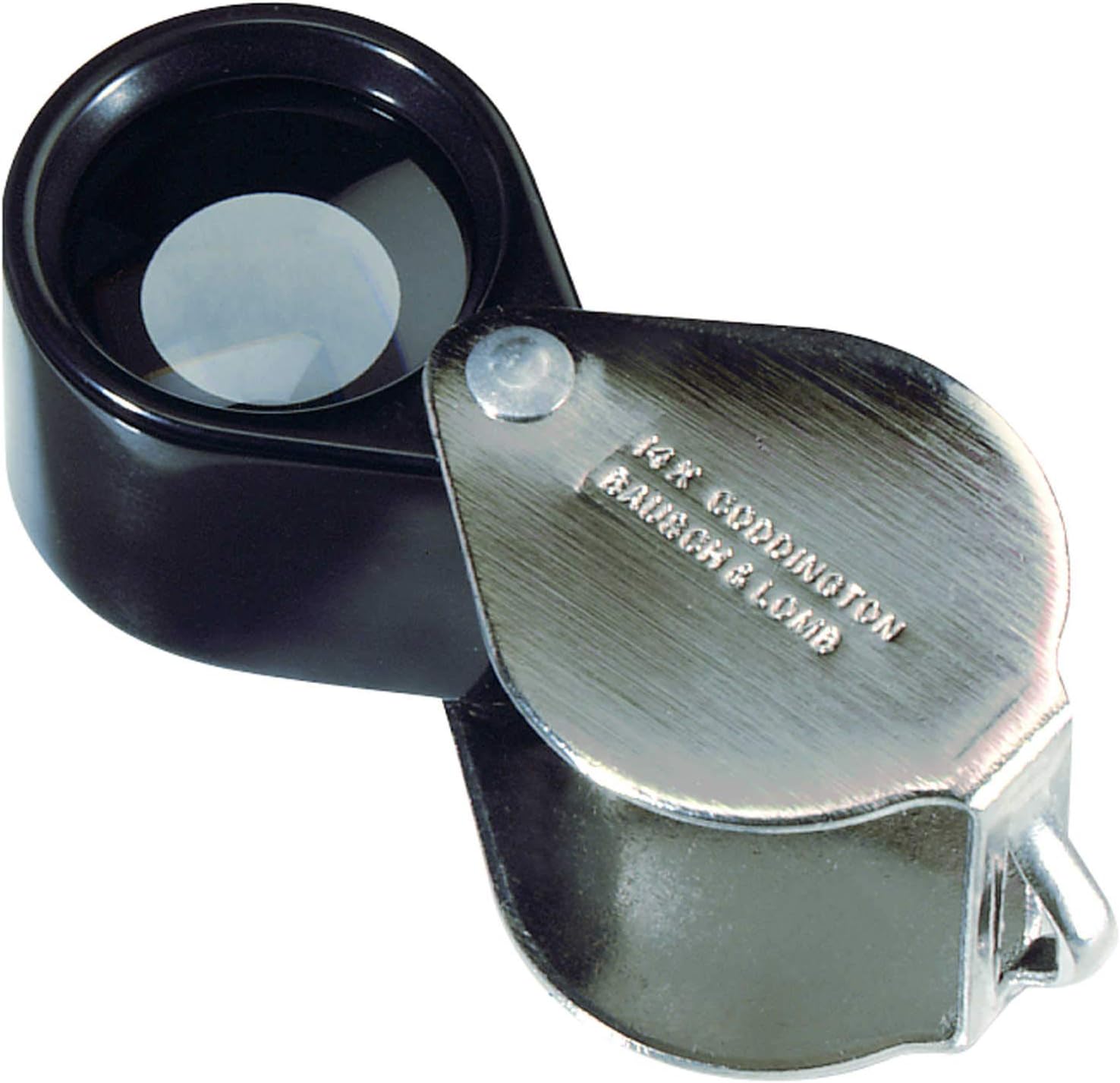 Sight Savers 14x Bausch & Lomb Coddington Pocket Magnifier, 3/4" Focus, 5/8" Dia. Lens, Black & Silver, Metal Handle, No Batteries Required, 3.75x Magnification, External Light Source