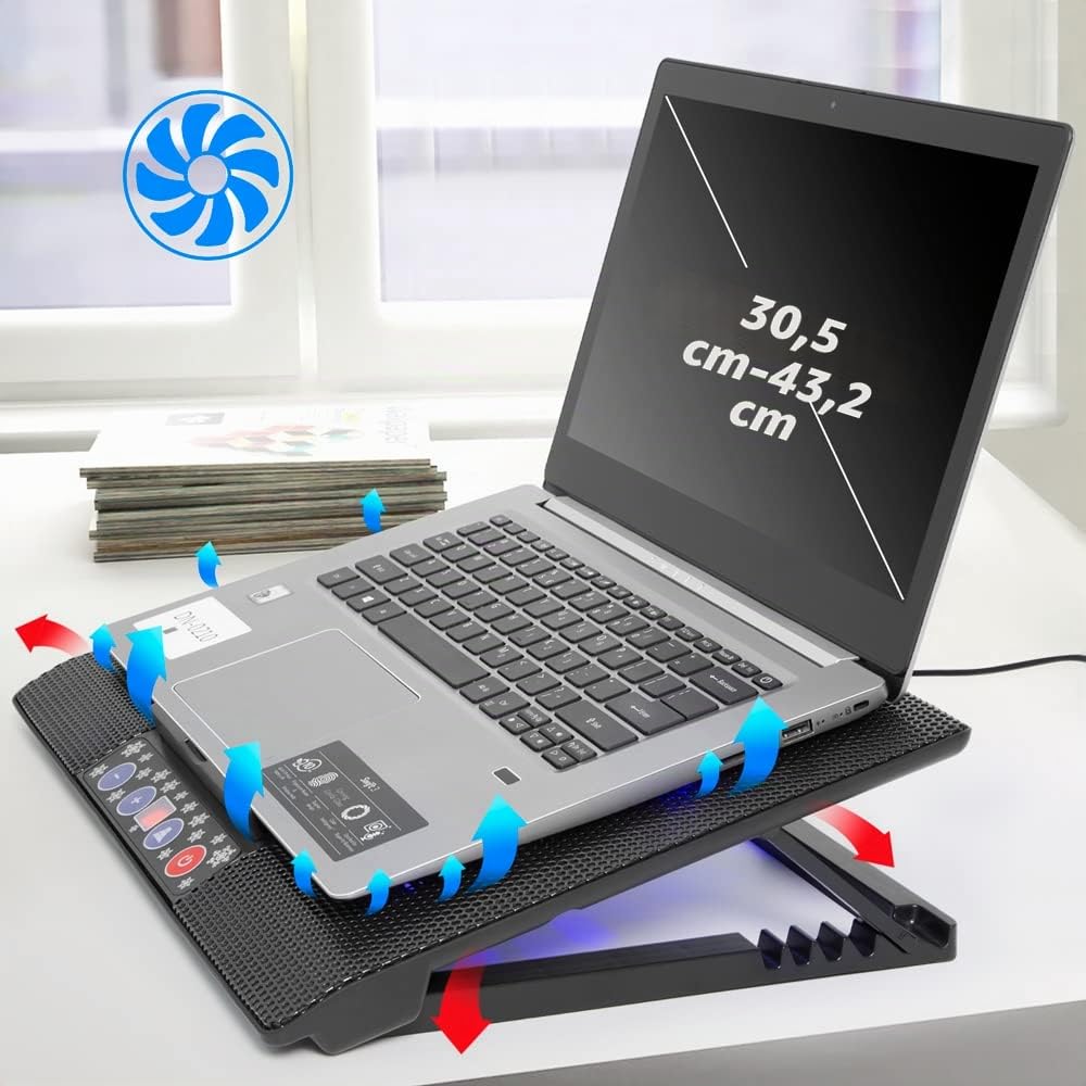 Coussin de Refroidissement pour Ordinateur Portable 12-17 Pouces, Uten Refroidisseur pour Ordinateur Portable avec 5 Réglables en Hauteur, 2 Ports USB