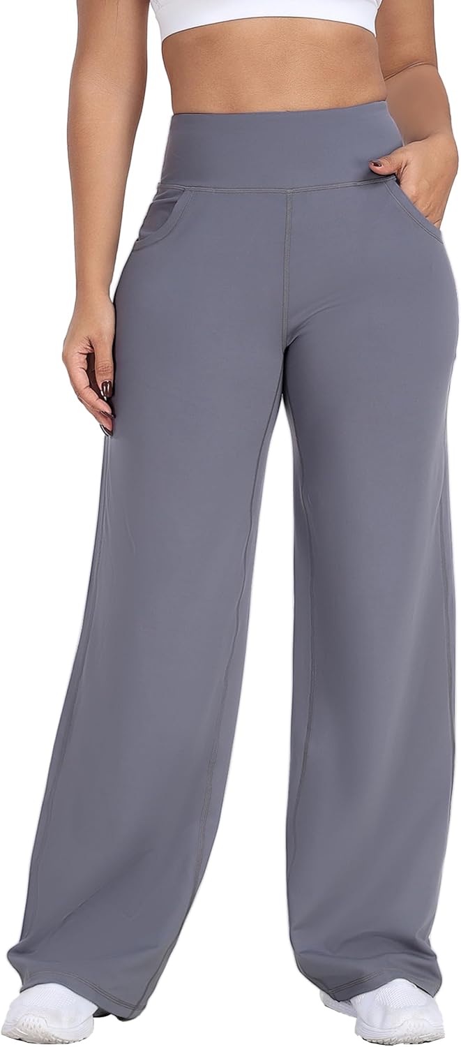ESOFT Wide Leg Pants Women High-Waisted Yoga Work Dress Pants with Pockets, Casual Sweatpants, Petite/Regular/Tall