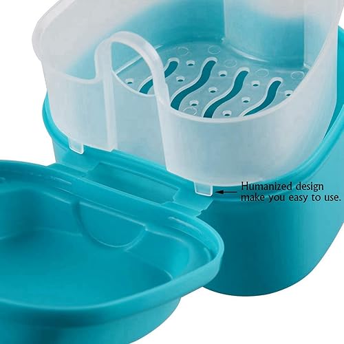 Miniatura 3 de 3X Blue Denture Case,Denture Cup with Strainer,Denture Bath Box False Teeth Storage Box with Basket Net Container Holder