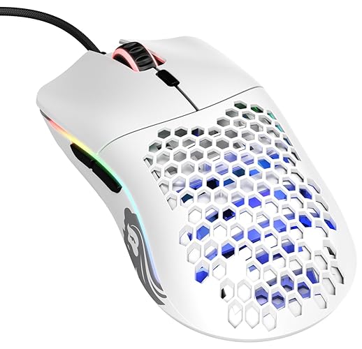 Glorious Model O- (Minus) Compact Wired Gaming Mouse - 58g Superlight Honeycomb Design, RGB, Pixart 3360 Sensor, Ambidextrous, Omron Switches - Matte White
