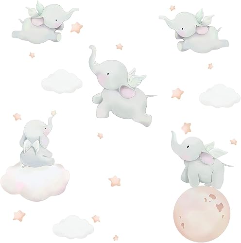 Miniatura 4 de Runtoo Calcomanía de pared de elefante para niños, animales, decoración de pared para habitación de bebé, habitación de bebé, decoración de pared