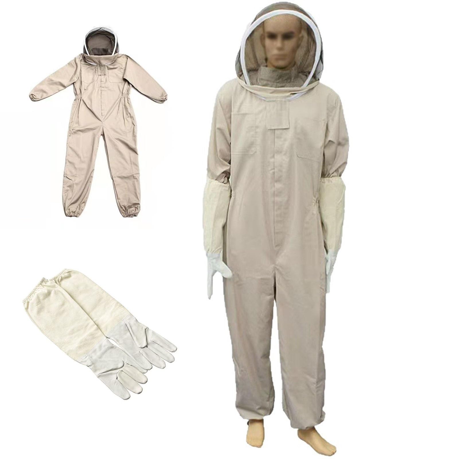 Traje protector de apicultor de cuerpo entero, ropa de apicultor a prueba de pinchazos, medio algodón, traje de apicultor, conjunto de guantes transpirables para mujer, hombre, adulto (L)