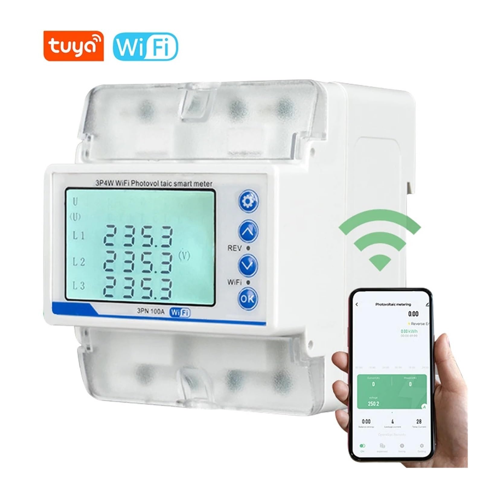 Monitor Energii Inteligentnego Licznika Tuya WiFi 3P4W Inteligentny Przerywacz Miernik Fotowoltaiczny Przeciążenie Przepięcie Podnapięcie Ograniczenie Prądu Zabezpieczenie Przed Ponownym Zamknięciem