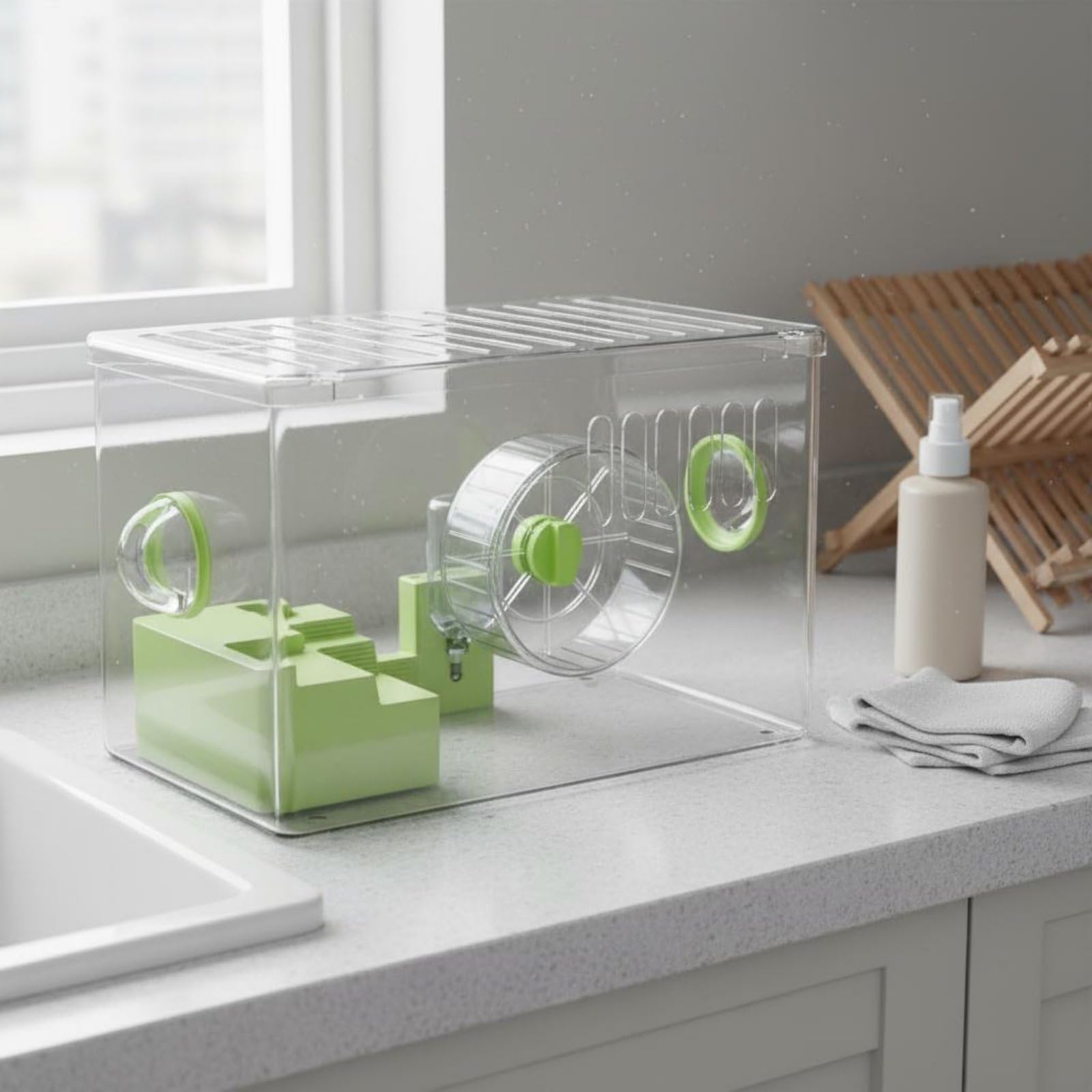 Jaula para Hámster Transparente Acrílica con Expandible Kit de Accesorios Incluido como Rueda Botella y Comedero Fácil de Limpiar Adecuada para, Azul, Rueda+Grande+2+Capas