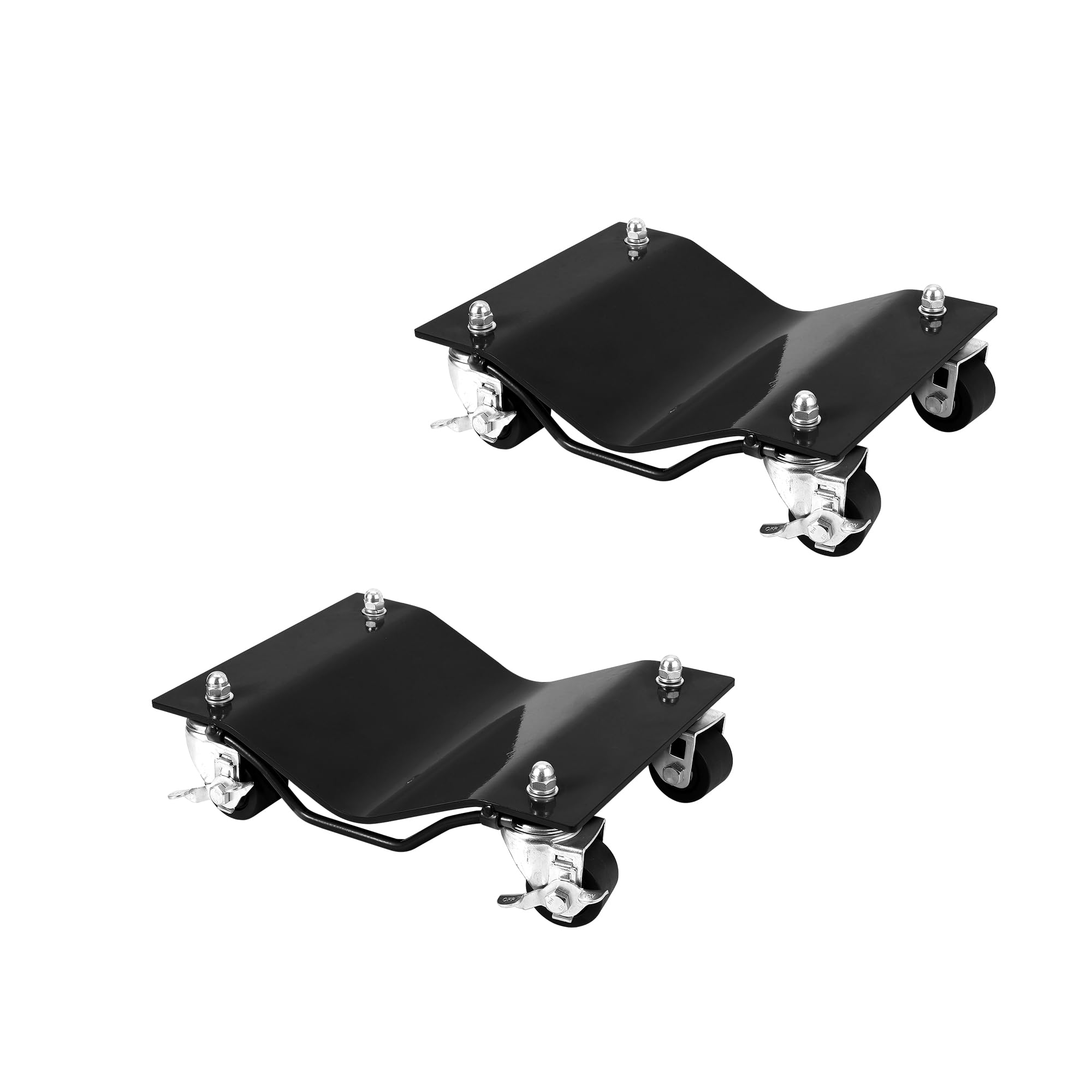 Cutehairy 2260Kg - 2Pcs Black Car Wheel Dolly Set Of 2 – 3600 Kg Tire Stake Cart With Lockable Casters & Handle, 4.5Mm Thick Steel Tyre Skates, Vehicle Dolly Upgraded, Steel Tire Skates With Brakes, For Moving Cars,Trucks