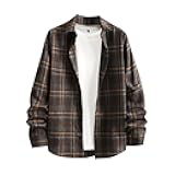 Mens Long Sleeve Flannel Shirts Casual Loose Fit Button Down Dress Shirt Plaid Shirt Jacket with Pocket 2025 Fashion Clothes