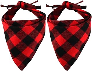 Dog Bandana Christmas Buffalo Plaid 2 Pack - Cotton Bandanas Handkerchiefs Scarfs Triangle Bibs Accessories for Small Medium Large Dogs Puppies Pets Reversible (red and Black)