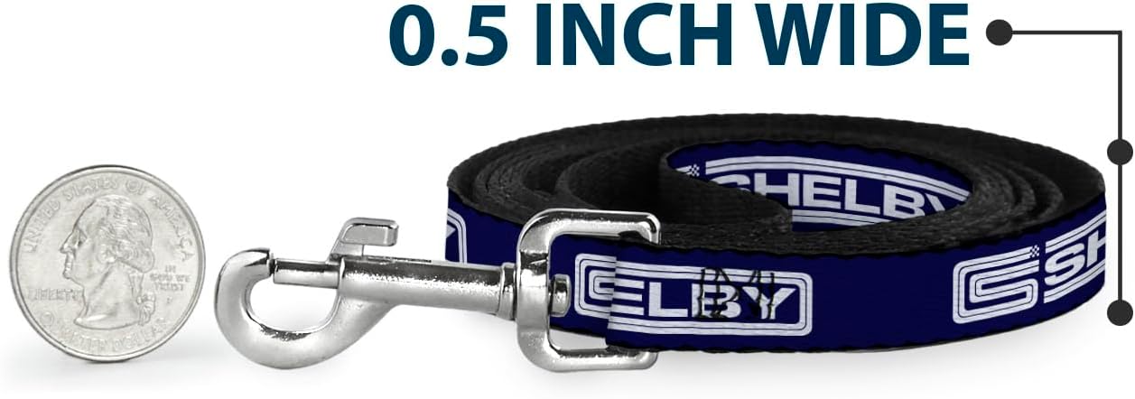 Carroll Shelby Pet Leash, Dog Leash, Carroll Shelby CS Racing Logo Block Navy White, 6 Feet Long 1.0 Inch Wide