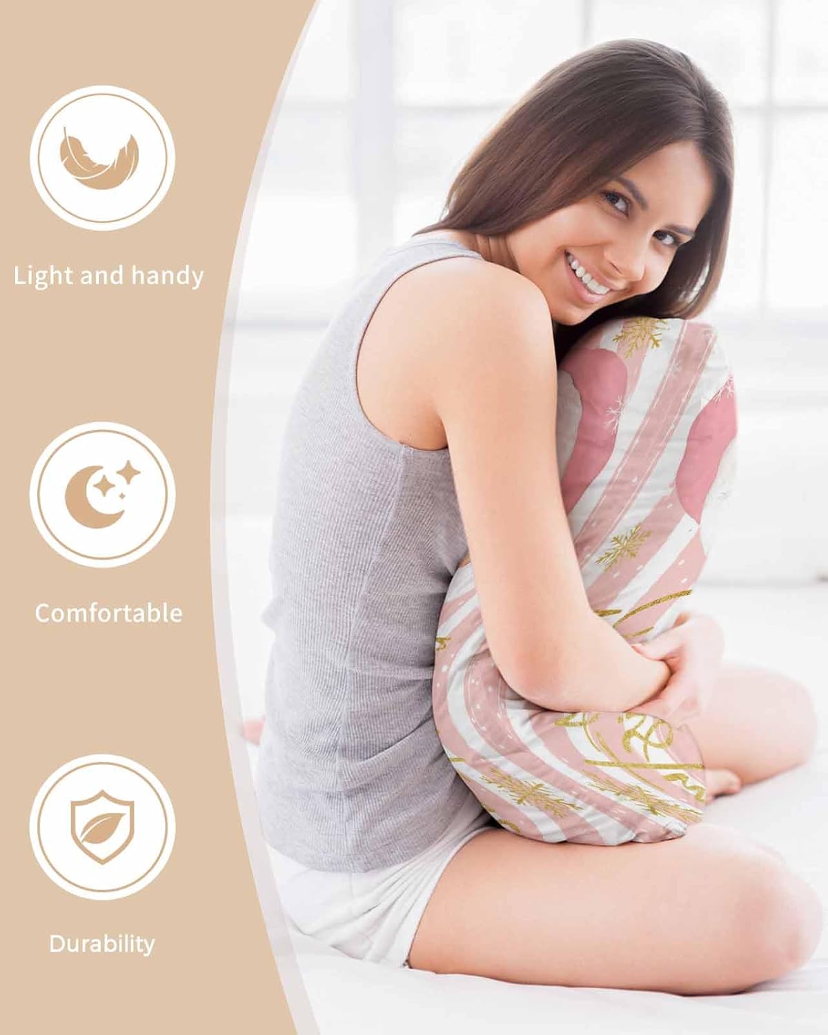 Pink Santa Christmas King Size Pillow Cases Set of 2, Snowflake Xmas Pink Striped Satin Pillowcase with Zipper for Hair/Skin, Decorative Pillow Covers for Bed/Couch/Sofa, 20x36 Inches