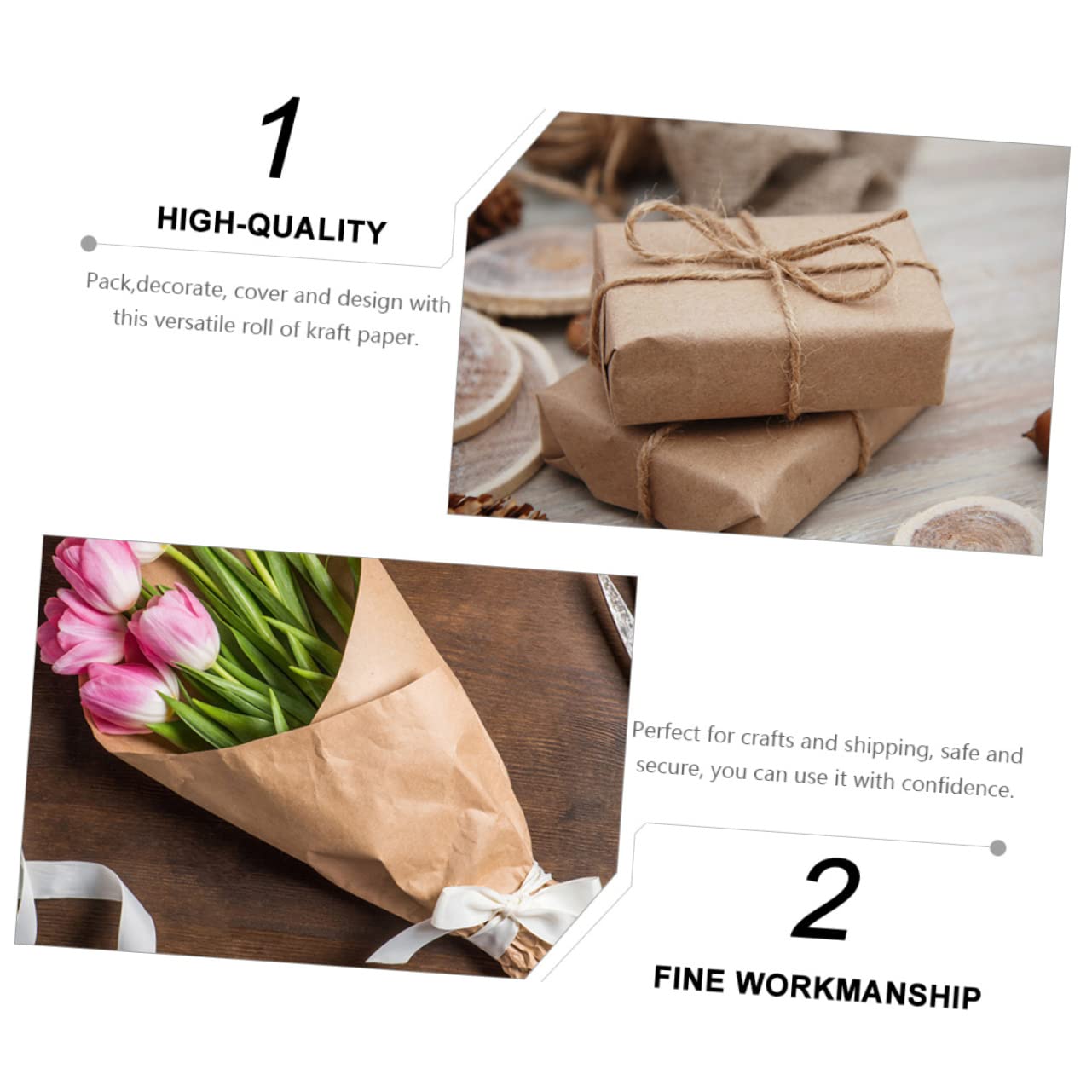 Beavorty Juego de Rollos de Papel Kraft de 38 Cm X 50 M Papel de Kraft para Manualidades Rollo de Marrón
