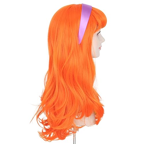 Miniatura 4 de Miss U Hair - Pelucas naranjas para mujer, peluca larga ondulada naranja con flequillo, diadema, bufanda, Halloween, cosplay, peluca