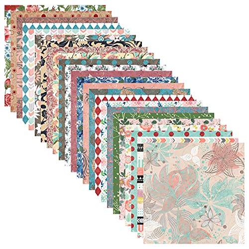 Vondyu Cardstock 12"×12" Double-Sided Scrapbook Paper Pad,Baroque Floral Card Stock Flower Pattern Premium Prints Background Paper-220Gsm Acid-Free Paper Pack Cardmaking Scrapbooking Supplies-24 Pages #TOP2