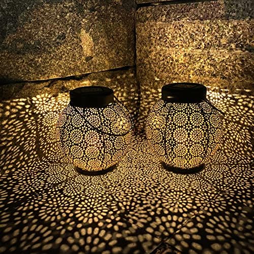 E-ANG.W Solar Outdoor Lights Solar Lanterns Outdoor Waterproof Exquisite Decorative Garden Lights for Patio, Yard, Pathway, Landscape (2 Pack)