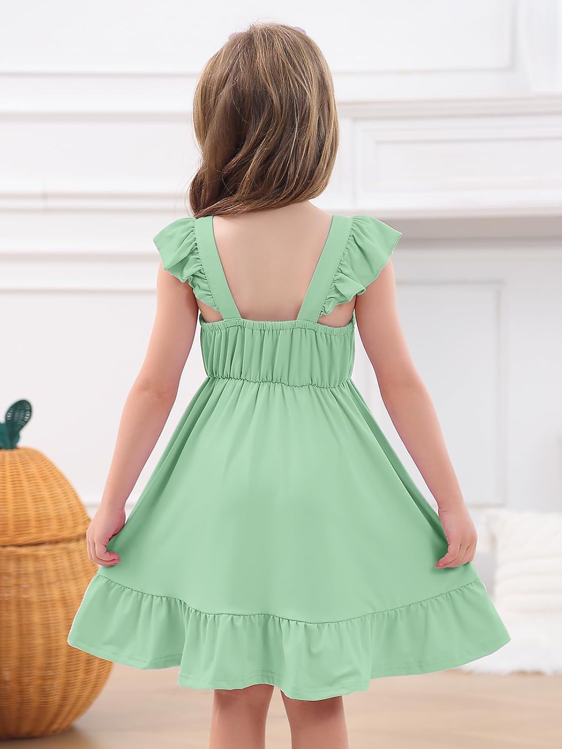 Toddler Girl Dress Flutter Ruffle Sleeveless Square Neck Bow Summer Boho Swing Dresses 2-6T - Image 5