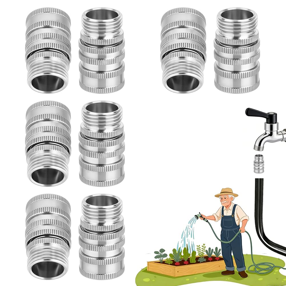 Set di raccordi rapidi per tubo da giardino, in acciaio inossidabile, 8 kit da 3/4 di pollice GHT, connettori rapidi per tubi flessibili resistenti, adattatori per rubinetti da giardino