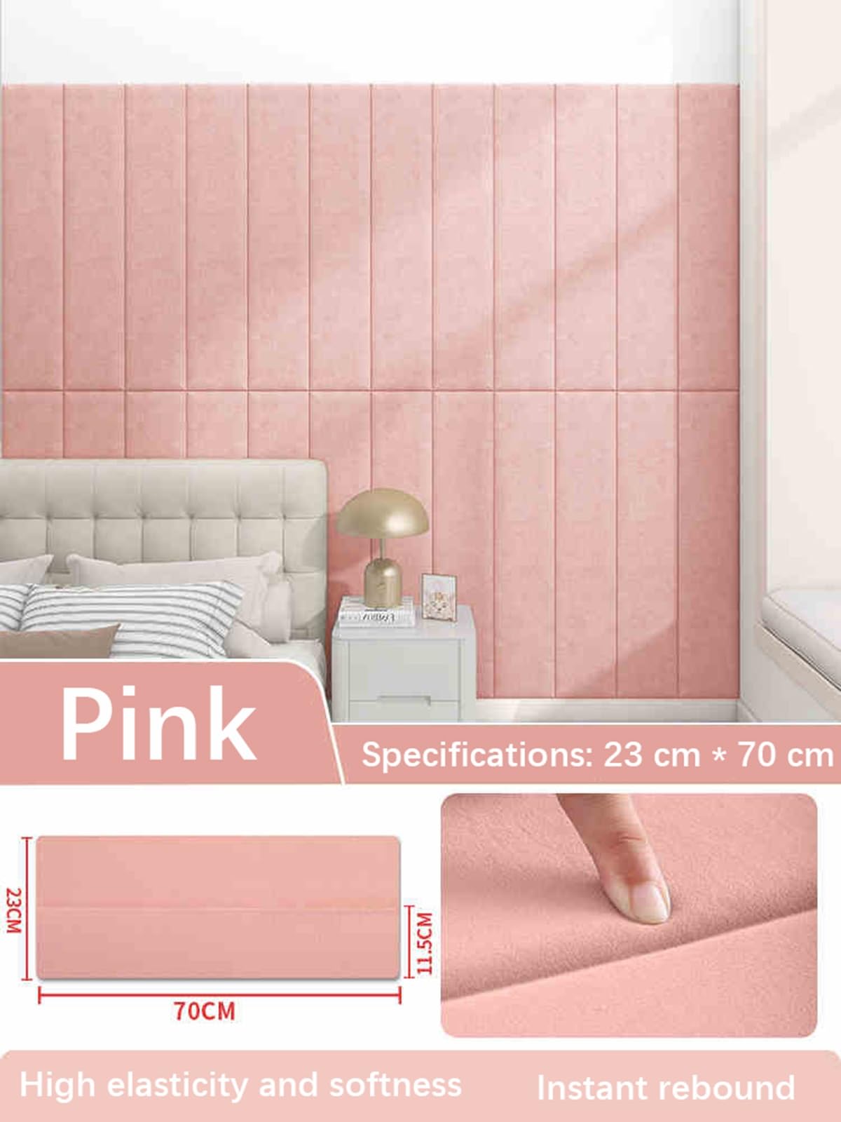 Protections murales Anti-Collision pour Enfants, Panneaux rembourrés Autocollants, Stickers en Mousse 3D, Tapis de tête de lit isolants pour Chambres à Coucher, Rose (6 pièces)