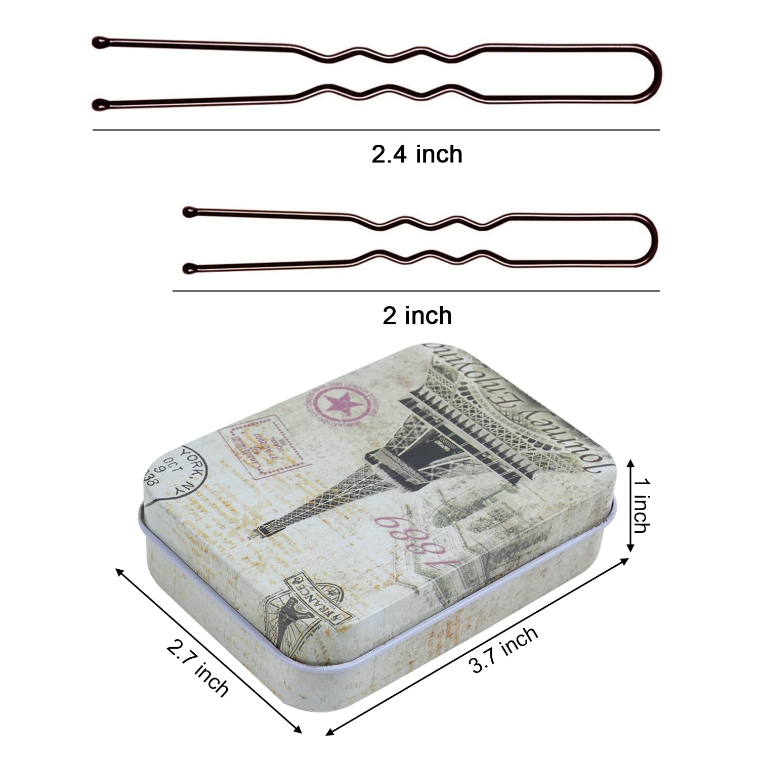 200pcs U Shaped Hair Pins Brown with Cute Case, Hairpins for Buns, Premium Bobby Pins for Kids, Girls and Women, Great for All Hair Types(2.4 & 2 Inch) (Brown)