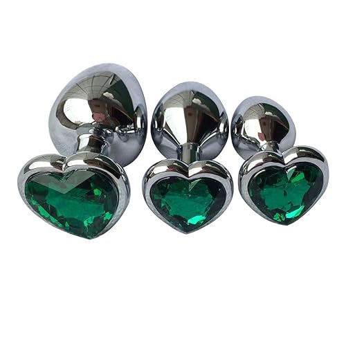 3Pcs Set Luxury Metal Butt Toys Heart Shaped Anal Trainer Jewel Butt Plug Kit S&M Adult Gay Anal Plugs Woman Men Sex Gifts Things for Beginners Couples Large/Medium/Small,Green - Green