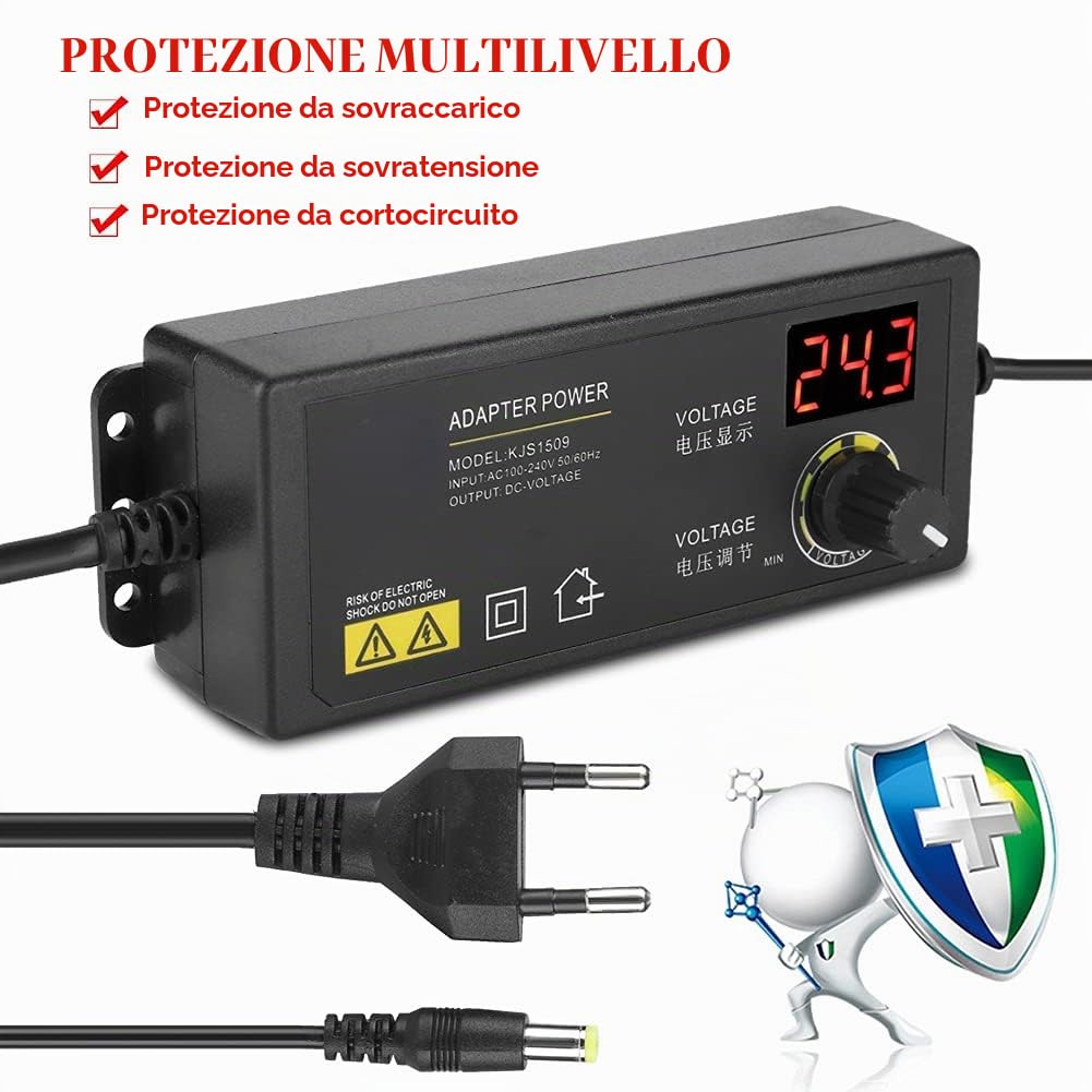 Caricabatterie 32V 1.5A Alimentazione Universale 336V Ampia Gamma Accessori per Adattatori di Alimentazione Regolabili Antiinterferenza 60W 1.5A Adattatore CA CC Spina Europea 100